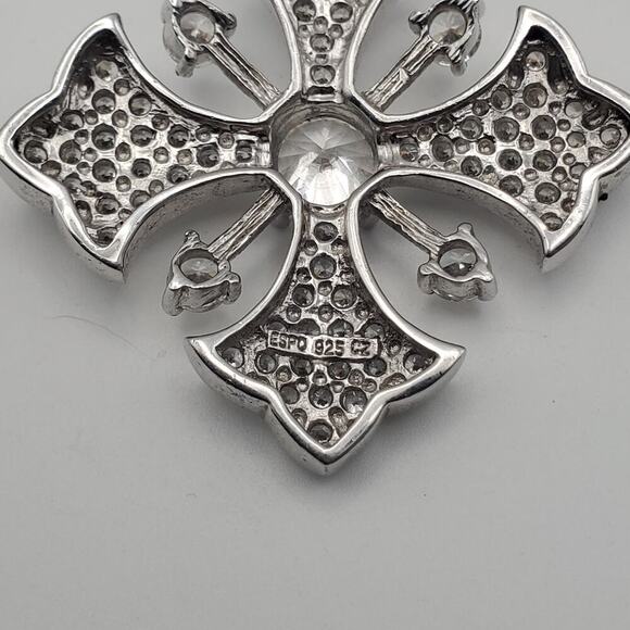 ESPO SIG SNAP Solid Sterling CZ Station Cable Chain 16" with CZ Snap Cross - Picture 7 of 9